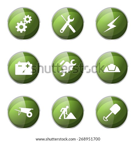 Construction Tools Green Vector Button Icon Design Set