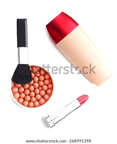 make-up brushes and cosmetics isolated on white