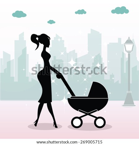 Mother with baby stroller