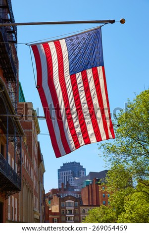 American flag in Boston downtown Massachusetts USA