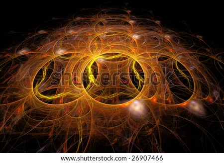 Abstract background with languages of a flame in the form of snakes in rings.