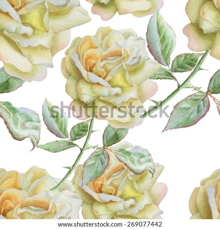 Seamless pattern with watercolor roses. Vector. Hand drawn.