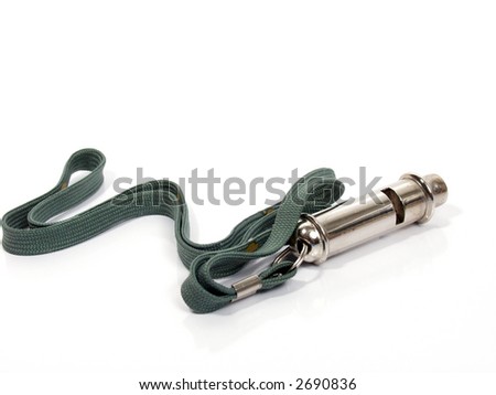 silver navy whistle on pure white background