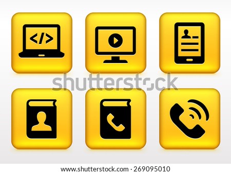 Modern Technology and Communication on Yellow Square Buttons