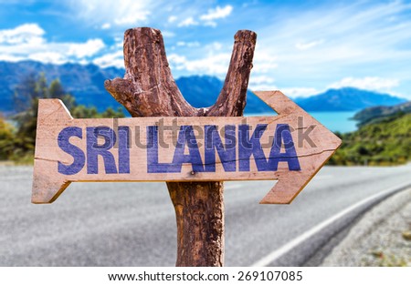 Sri Lanka wooden sign with road background