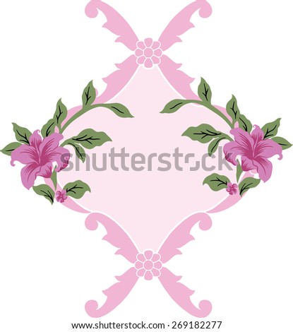 Pink flora, retro design on picture frame.