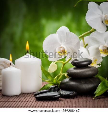spa concept with zen basalt stones  and orchid 