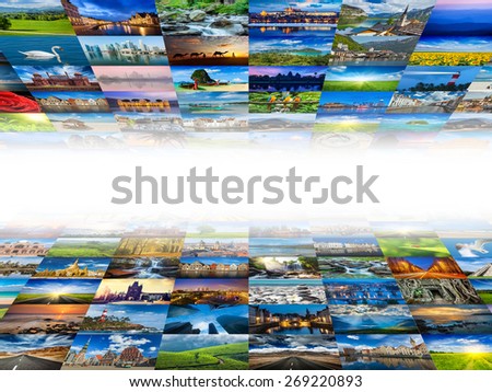 Multimedia background composed of many travel images from all over the world