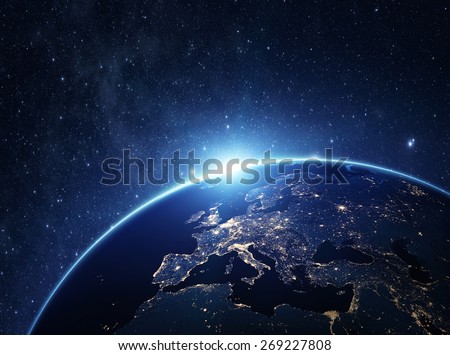 Planet earth from the space at night . Some elements of this image furnished by NASA Royalty-Free Stock Photo #269227808