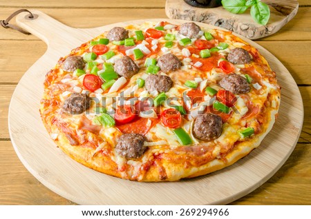 Meatball Pizza Royalty-Free Stock Photo #269294966