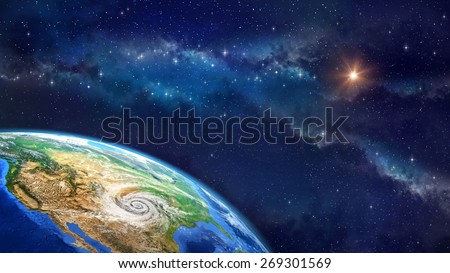 Hurricane over the Earth. Very high definition picture of planet earth in outer space with a cyclone on USA soil. Elements of this image furnished by NASA