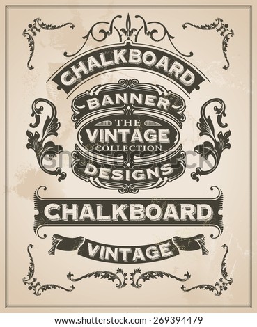 Vintage retro hand drawn banner set - vector illustration with texture added. Label design with ribbons and scrolls.