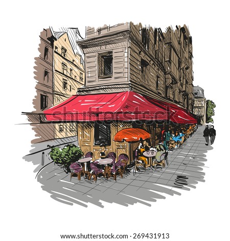 Paris outdoor cafe, vector illustration