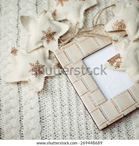 Image of photography frame and decorative stars on artistic copy space background