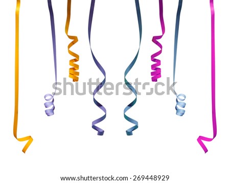 Colorful Paper Streamers isolated on White Background. Carnival Party Serpentine Decoration.