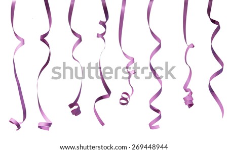 Colorful Paper Streamers isolated on White Background. Pink Carnival Party Serpentine Decoration.