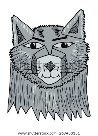 hand drawn, sketch, doodle illustration of wolf
