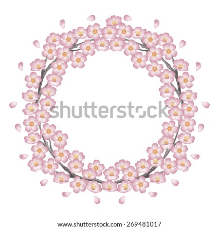 Circle of cherry blossoms. Pink. / Spring frame. The abstract shape.