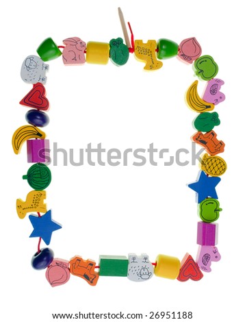 Colorful wooden toy bead frame on white background
