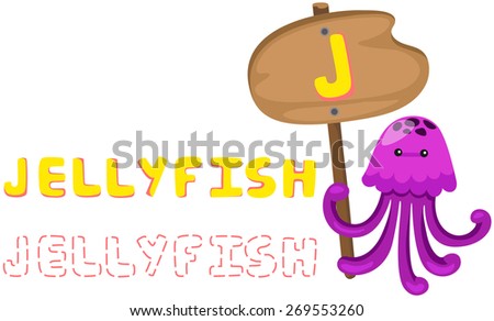 illustration of isolated animal alphabet j with jellyfish