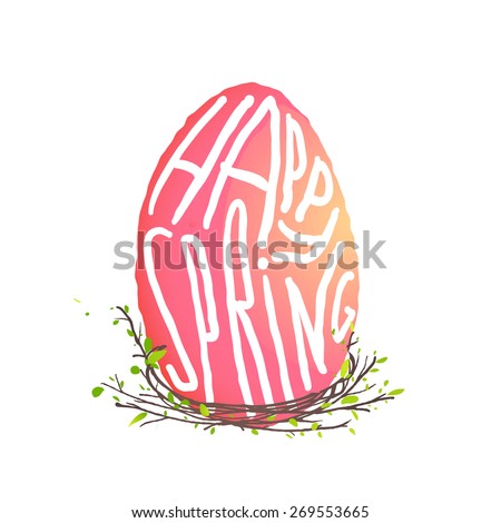 Single Easter Egg with Nest Floral Decoration in Watercolor Style. Easter Egg decorative design with hand lettering. Raster variant.