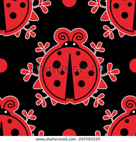 Vector Seamless pattern with ladybug