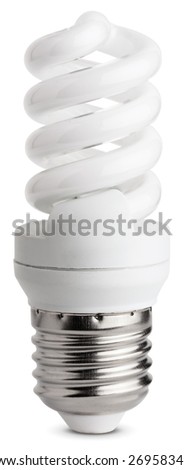 Close up of a fluorescent light bulb, isolated on white background with clipping paths