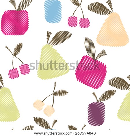 Seamless decorative pattern with fruits, bright spring or summer fabric scribble design