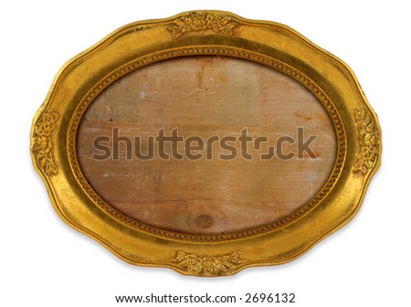 gilded oval frame with background isolated on white