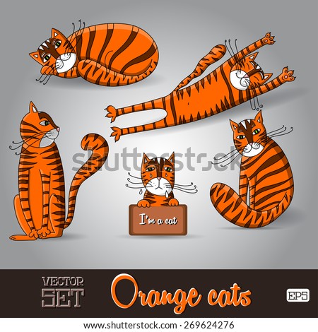 Illustration of the lovable orange cats set on a grey background. Vector