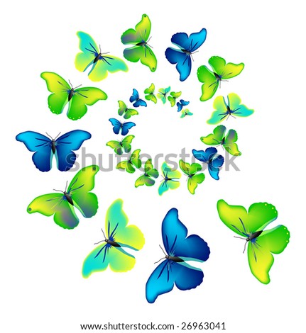 Vector illustration spiral of the dancing colorful butterflies