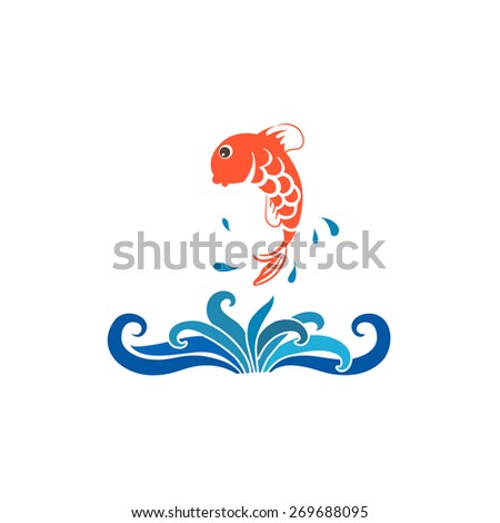 Vector fish jumping out of water in the shape of opened book