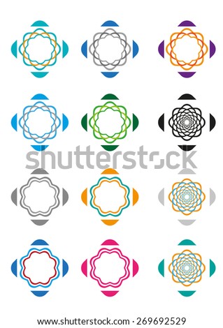 Collection of Modern Flower Pattern Icon Art or Logo Templates in different colors.