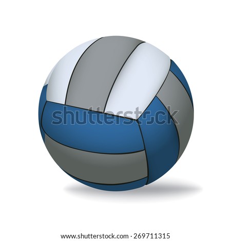 A blue, grey, and white realistic 3D volleyball isolated on a white background illustration. Vector EPS 10. EPS file contains transparencies. Gradient mesh in dropshadow only.
