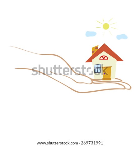 Hand holding house. Vector illustration