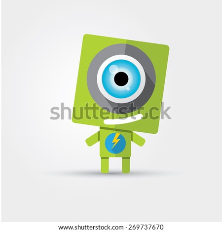 vector green cartoon friendly robot isolated on white