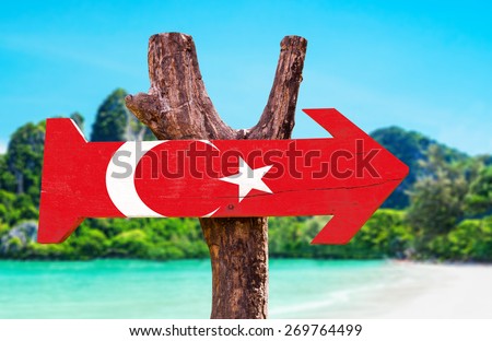 Turkey Flag wooden sign with beach background