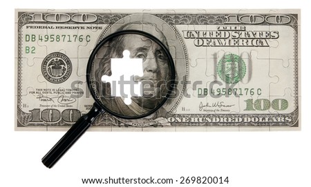 US money Jigsaw Puzzle with Magnifying glass