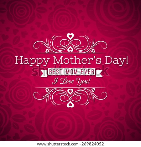 Red Mother's day greeting card  with roses and wishes text,  vector illustration
Decorative composition suitable for invitations, greeting cards, flyers, banners