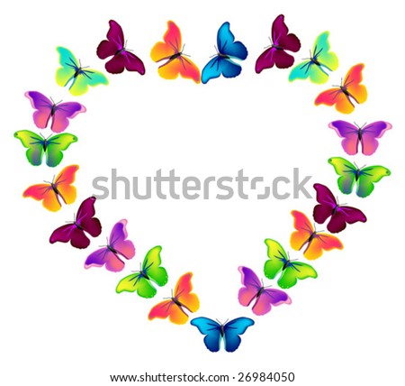 Vector colorful flying butterflies on the heart
