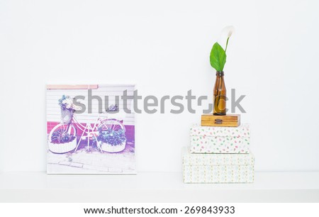 Bicycle - flower bed on picture and flower in the bottle