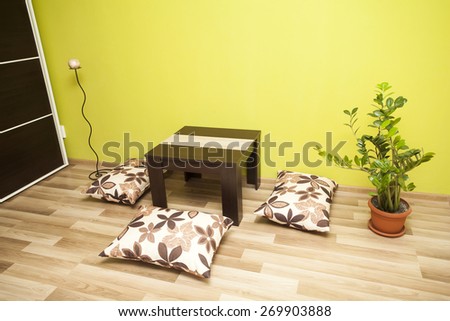 Green interior of a living room