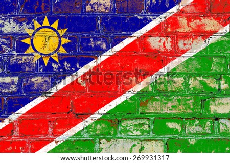 Namibia flag painted on old brick wall texture background