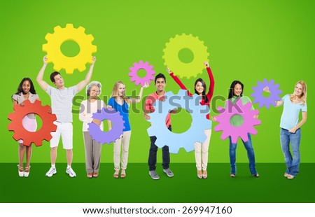 DIversity People Holding Cog Collaboration Cheerful Concept