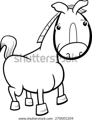 Black and White Cartoon Vector Illustration of Cute Baby Horse or Foal Farm Animal for Coloring Book