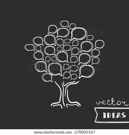 Vector illustration isolated on black, social media, brainstorm and communication tree concept