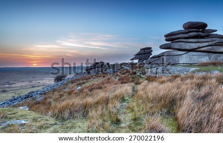 Granite rock formations on Stowes Hill near Minions on Bodmin Moor in Cornwall