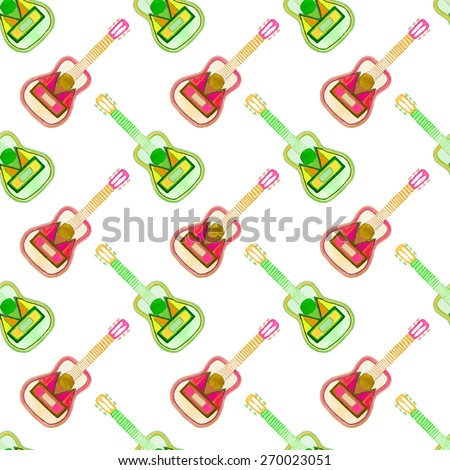 Seamless pattern with guitar. Hand-drawn background. Vector illustration. Real watercolor drawing. 