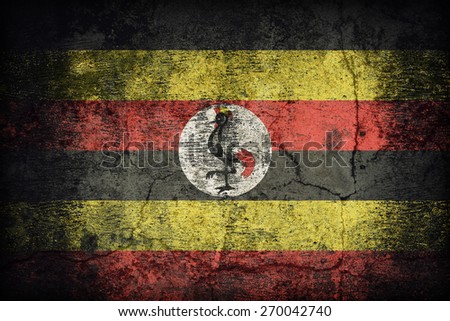 Uganda flag pattern on dirty old concrete wall texture ,retro vintage style
