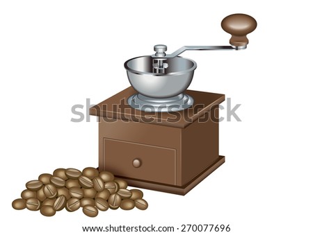 Illustration of the coffee grinder. / Brown.